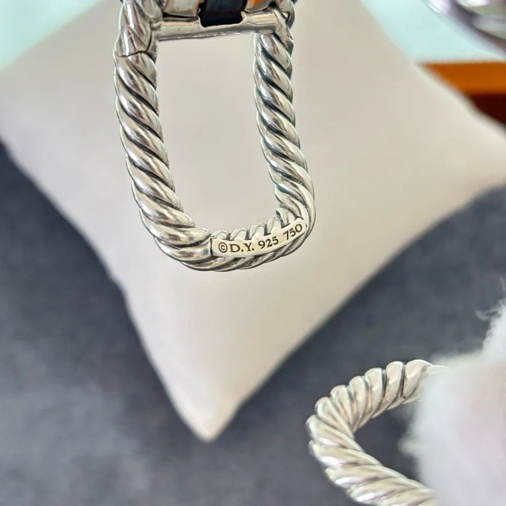 David Yurman 925 & 18k Gold Multi-Stone Viridian Cable Bracelet-Medium